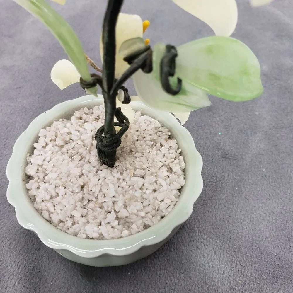 Taiwanese Spinach Jade & Semi Precious Gems Bonsai Tree, Vintage Bonsai Tree, Fl